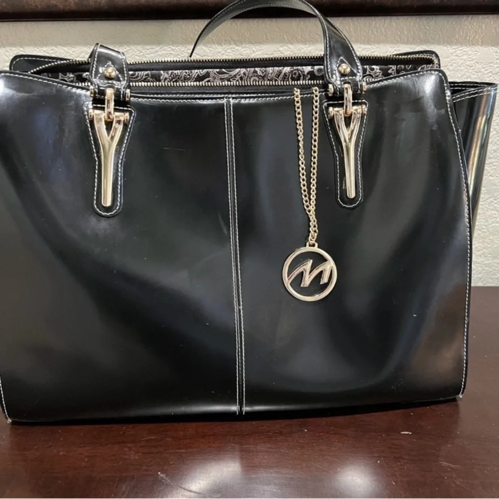 McKlein Glenna Leather Tablet Tote Bag Leather‎ tablet tote black